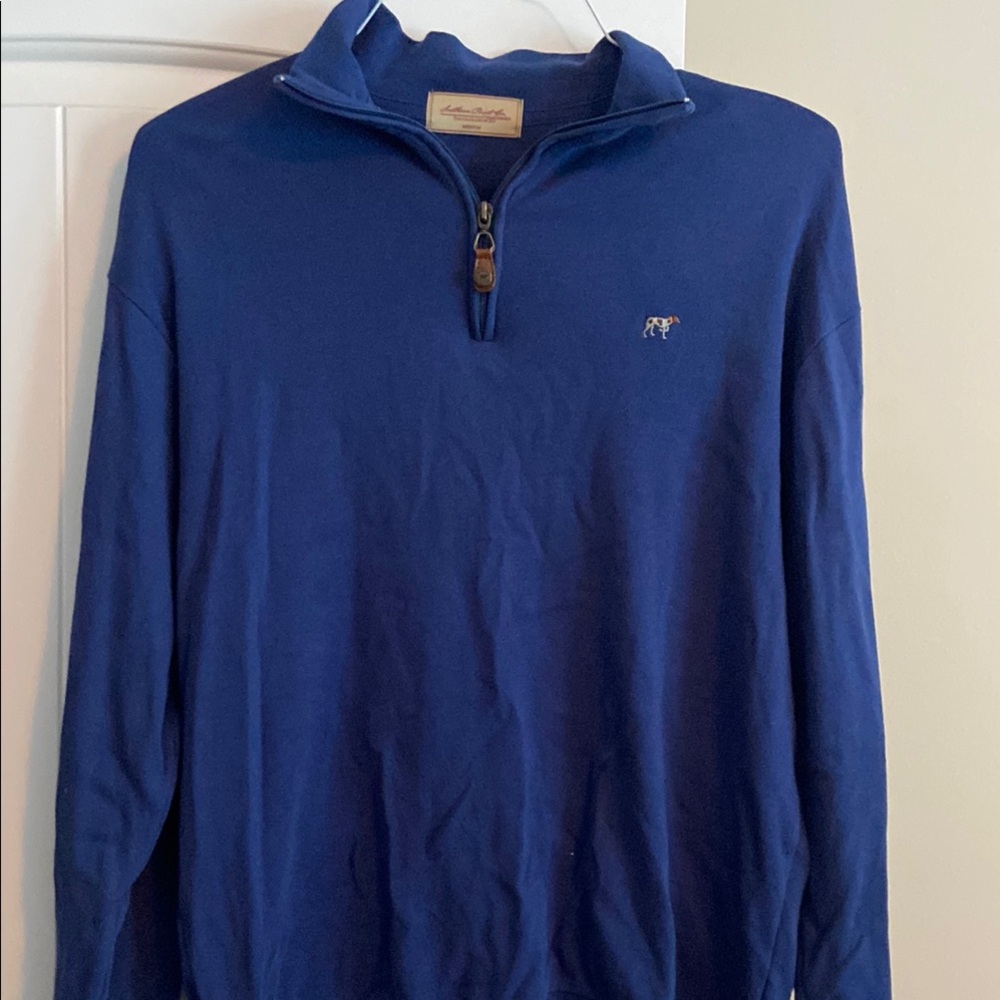 Navy Blue Zip Up Sweater with Standing Collar